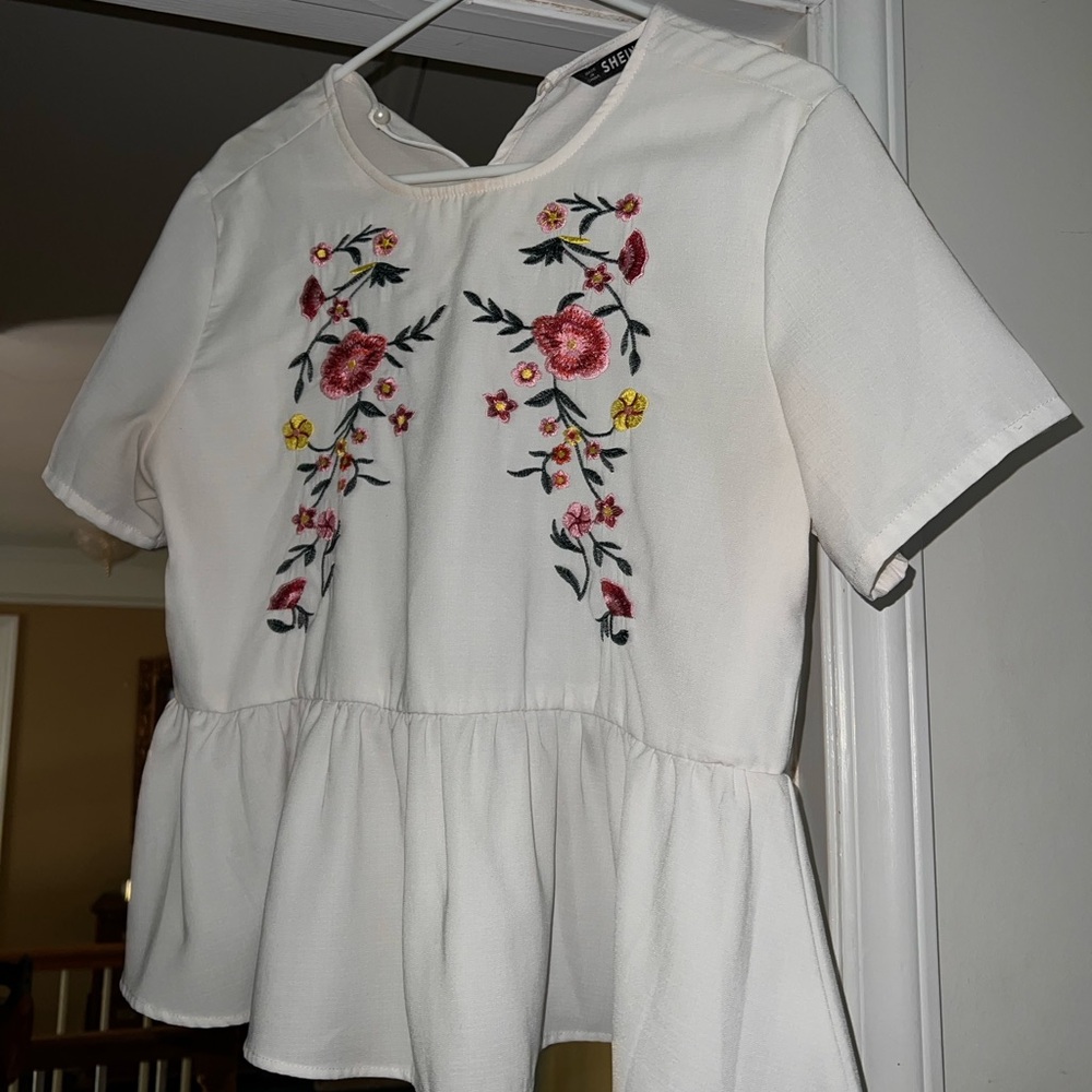 Floral Embroidered Peplum Top